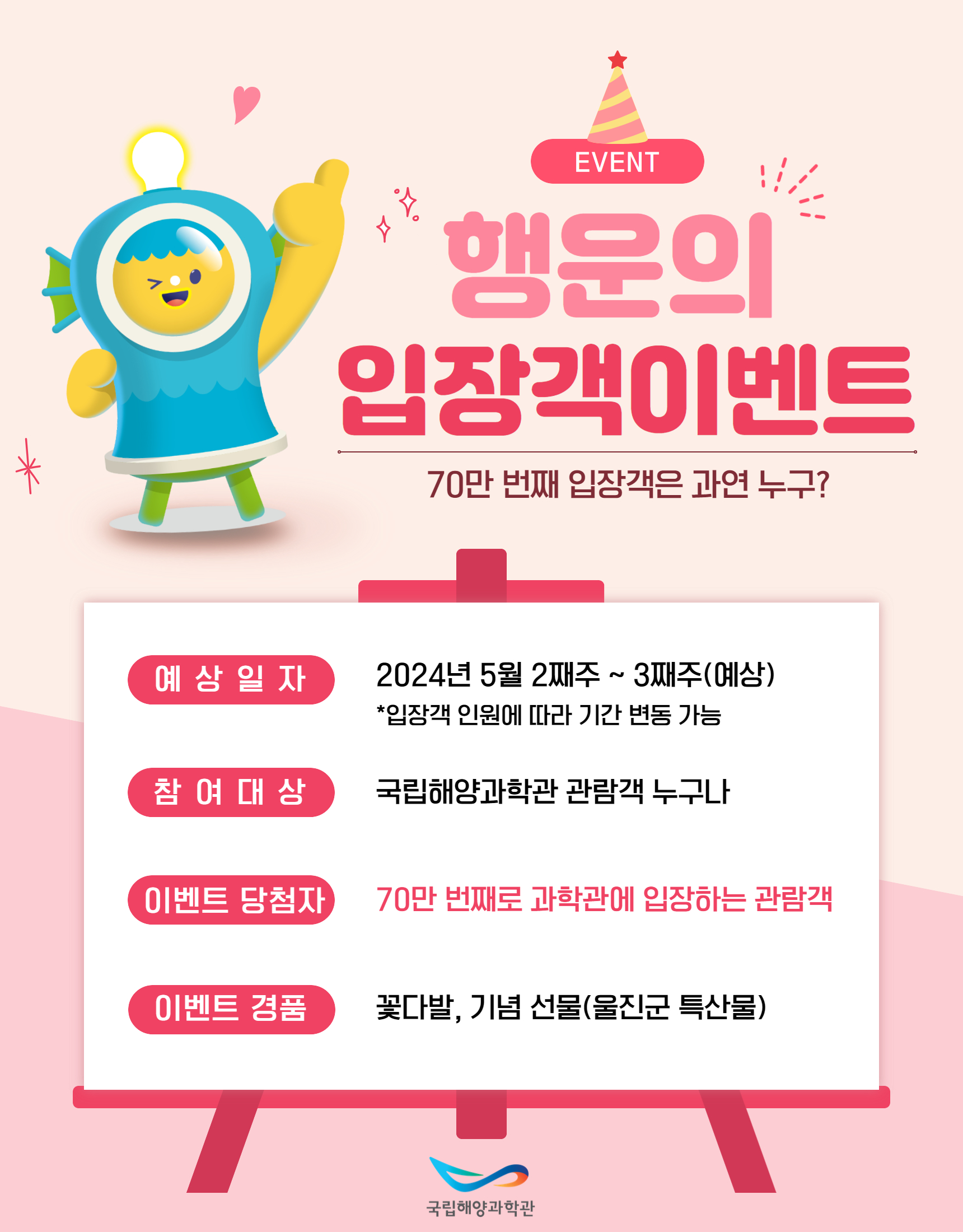 [관람객 이벤트] 국립해양과학관 70만 번째 행운의 주인공을 찾습니다!